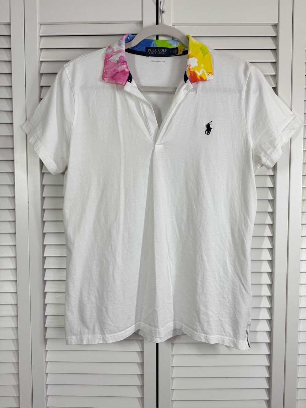 Ralph Lauren Polo Golf Tailored Fit Jersey Shirt Watercolor Print Collar Large